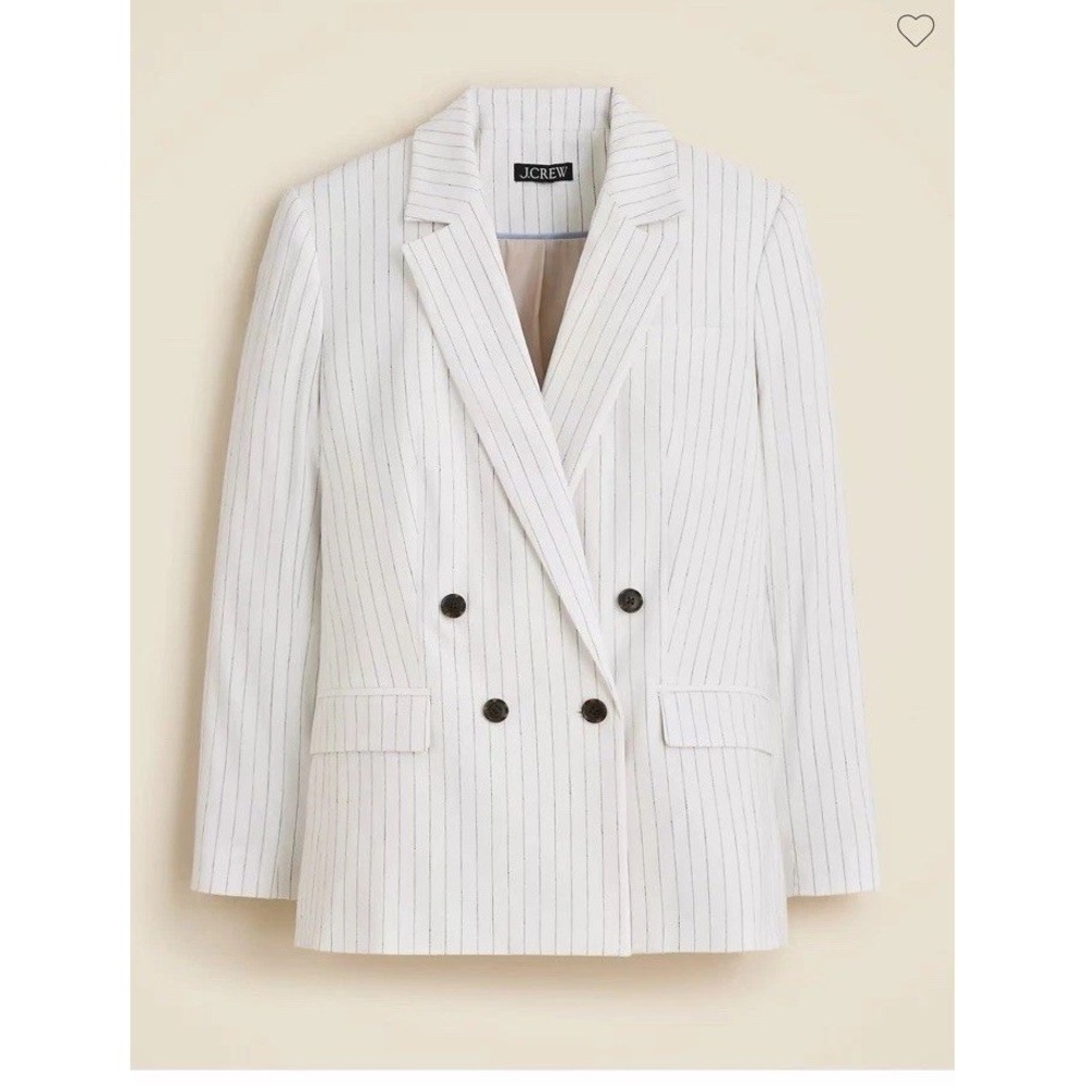 BNWT J.CREW White BLACK Linen BLEND Blazer Notch Lapel DOUBLE BRESTED STRETCH 14